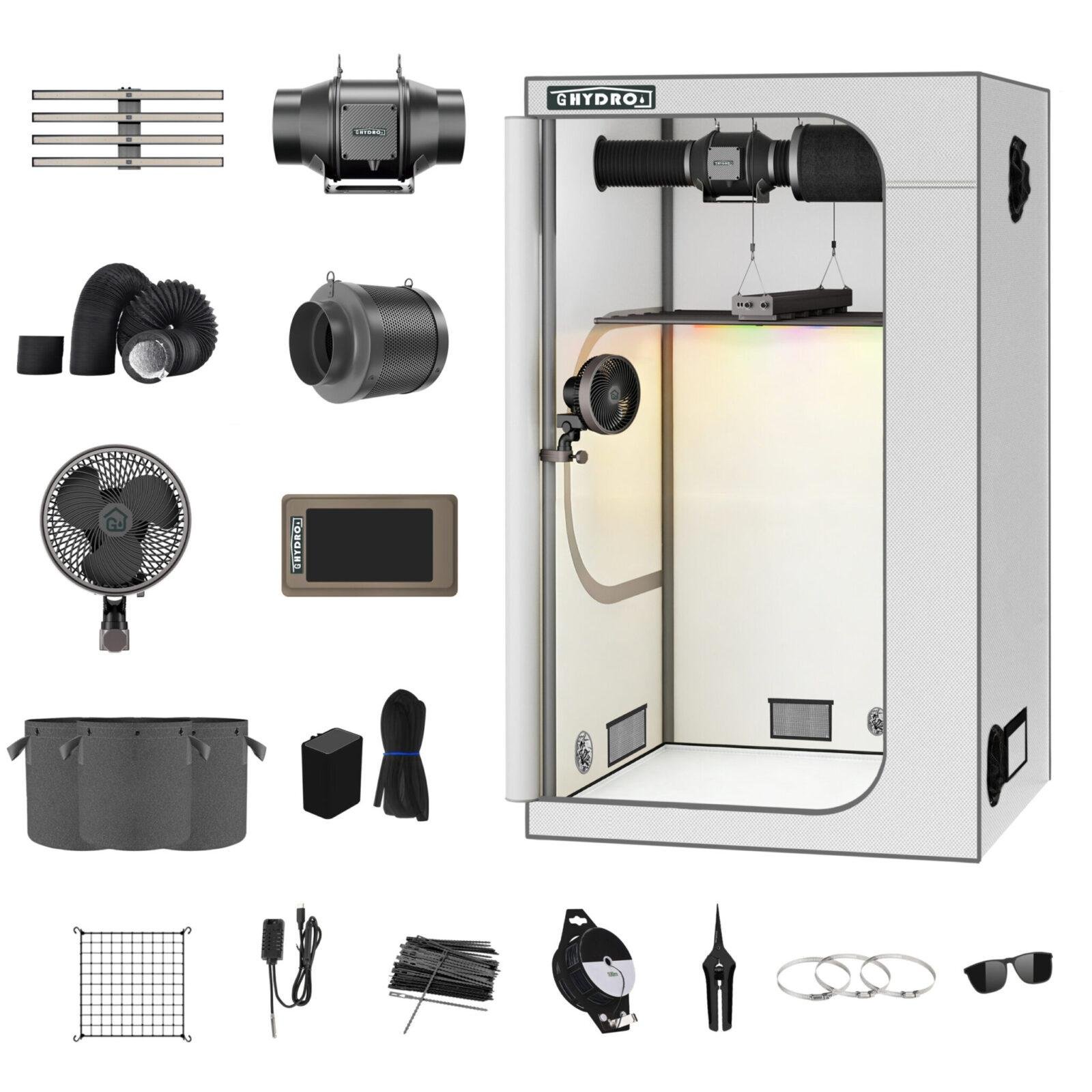 Kit de tente de culture en Mylar 1680D (48″ x 24″ x 60″) avec contrôleur intelligent et ensemble complet de matériel de culture